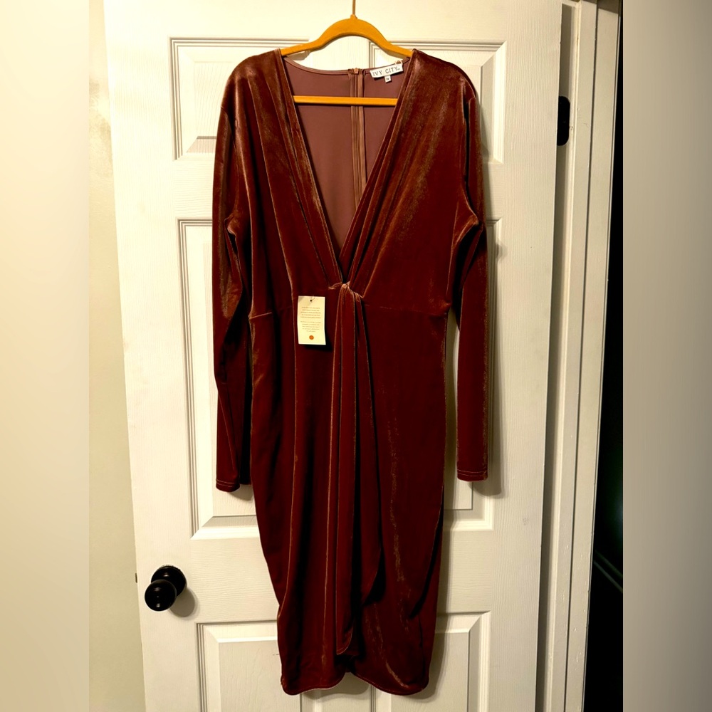 Ivy City Co Rylee Velvet Long Sleeve Dress in Blush Size 2X